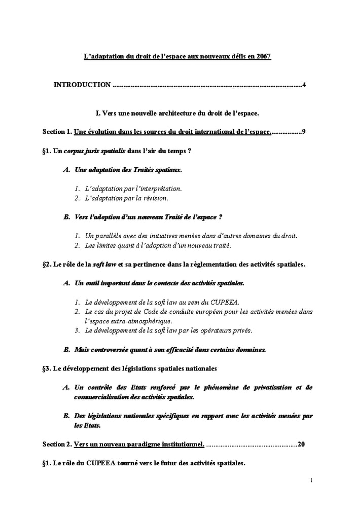L'adaptation du droit de l'espace aux nouveaux défis en 2067