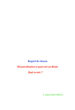 Décentralisation et pauvreté au Bénin : Quel avenir ?