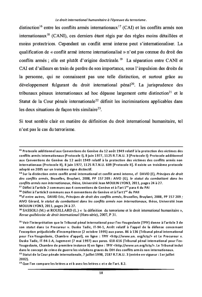 Le droit international humanitaire à l'épreuve du terrorisme