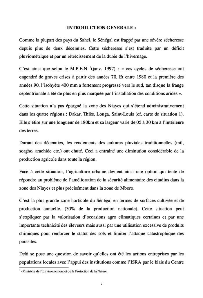 Agriculture et Developpement Durable en Afrique : le cas du Senegal.