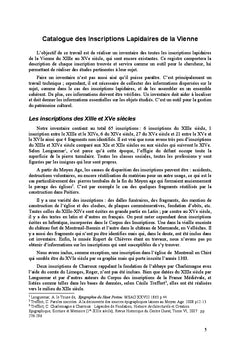 Catalogue des inscriptions lapidaires de la Vienne (Nouvelle Aquitaine)