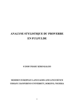 Analyse stylistique du proverbe en fulfulde