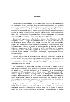Analyse des interactions verbales du discours politique populiste