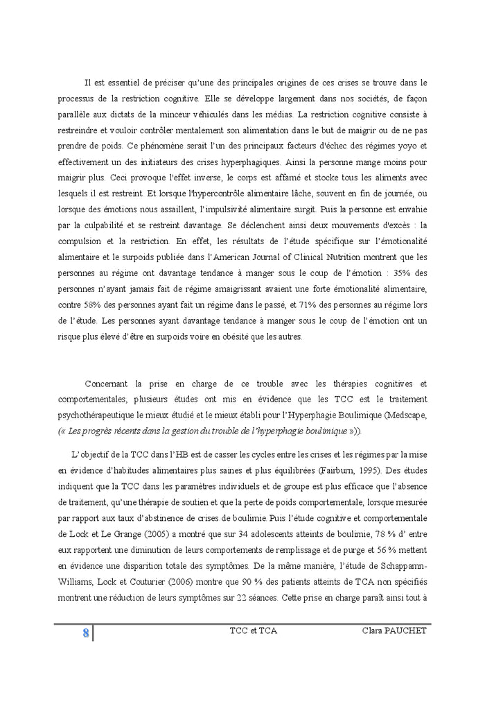 TCC et Trouble du Comportement Alimentaire