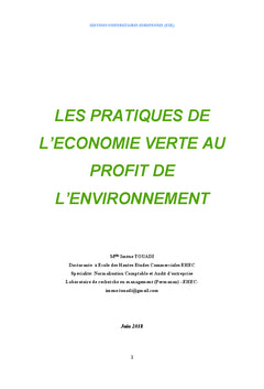 Les Pratiques De L'economie Verte Au Profit De L'environnement