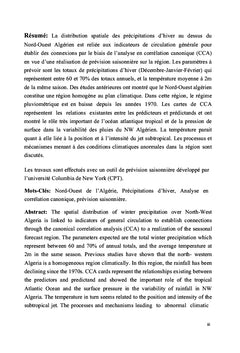 Potentiel de prévision saisonnière sur le Nord-ouest de l'Algérie