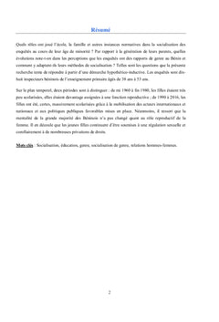 La socialisation de Genre au BENIN, de 1966 A 2016