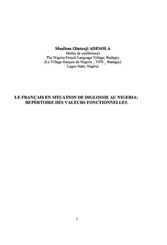 Le français en situation de diglossie au Nigeria