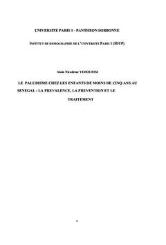 Le paludisme chez les enfants de moins de cinq ans au Sénégal