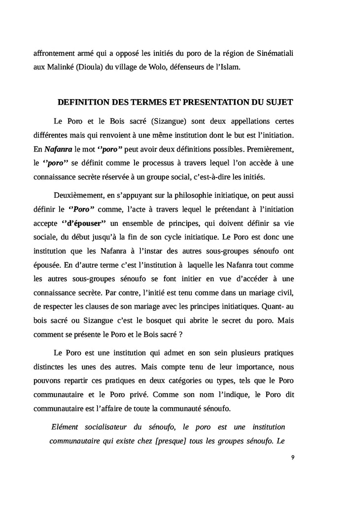 Poro et Bois sacré en pays sénoufo, des origines à nos jours