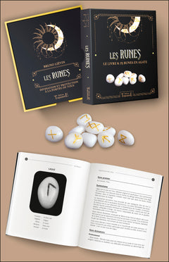 Les runes - Le livre & 25 runes en agate - Coffret