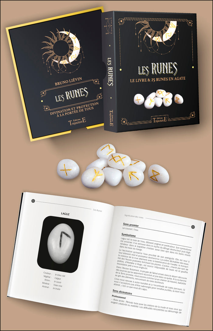 Les runes - Le livre & 25 runes en agate - Coffret