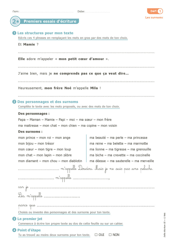 15 défis d'écriture CE1-CE2