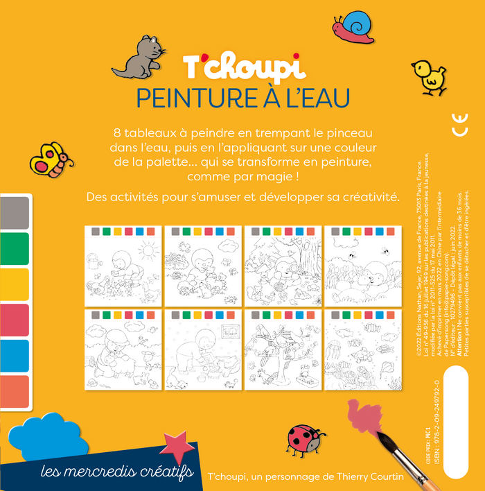 Pochette T'choupi - peinture à l'eau - 8 tableaux à peindre - les animaux
