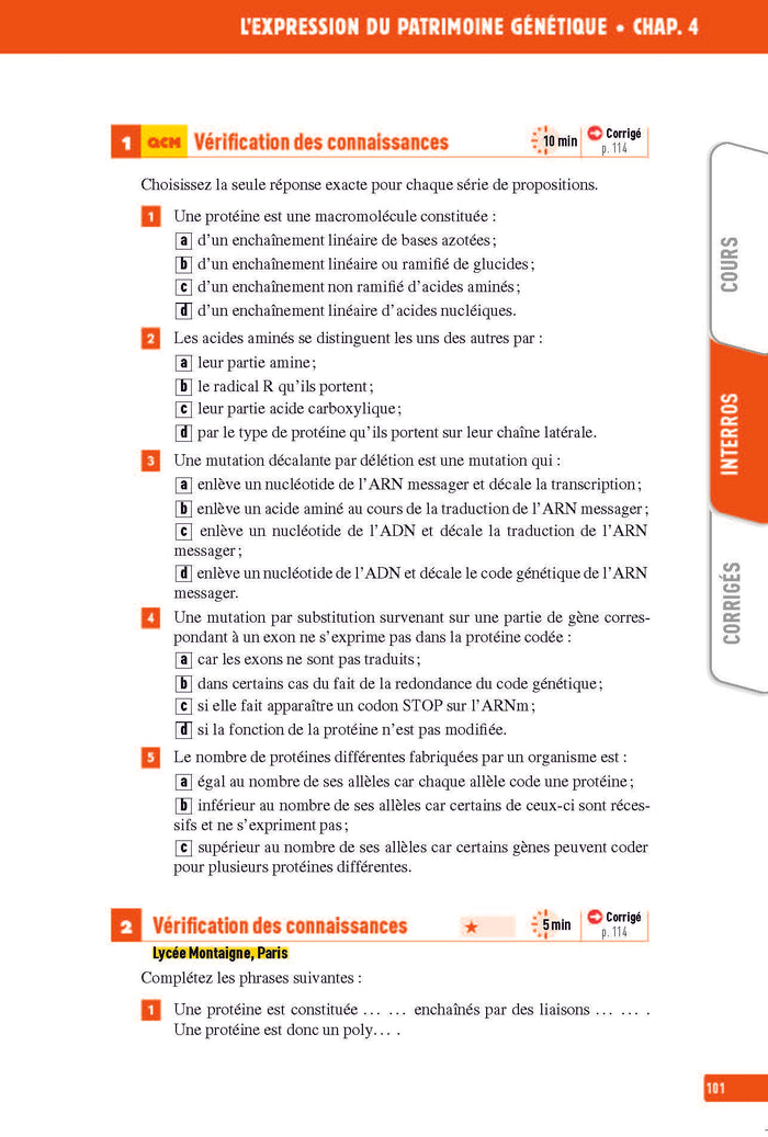 SVT Première - Interros des lycées 1re