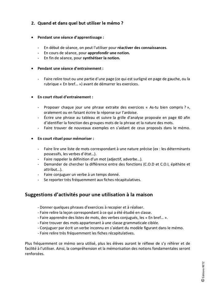 Mon mémo pour réussir en grammaire CM