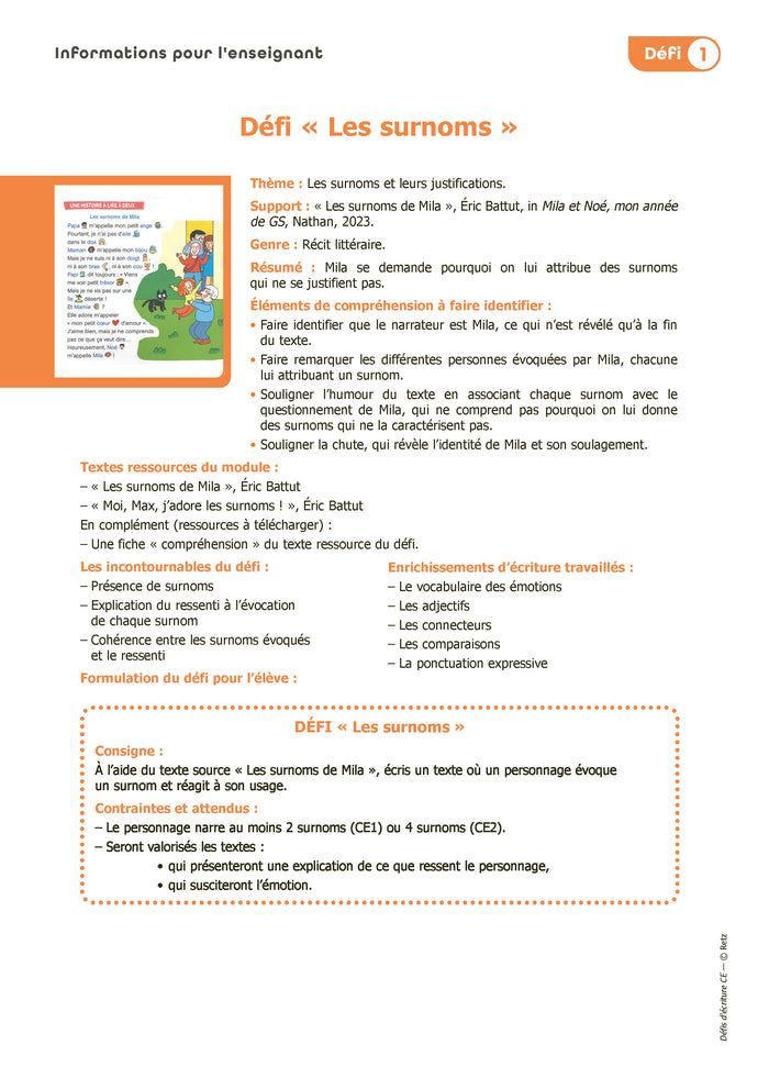 15 défis d'écriture CE1-CE2