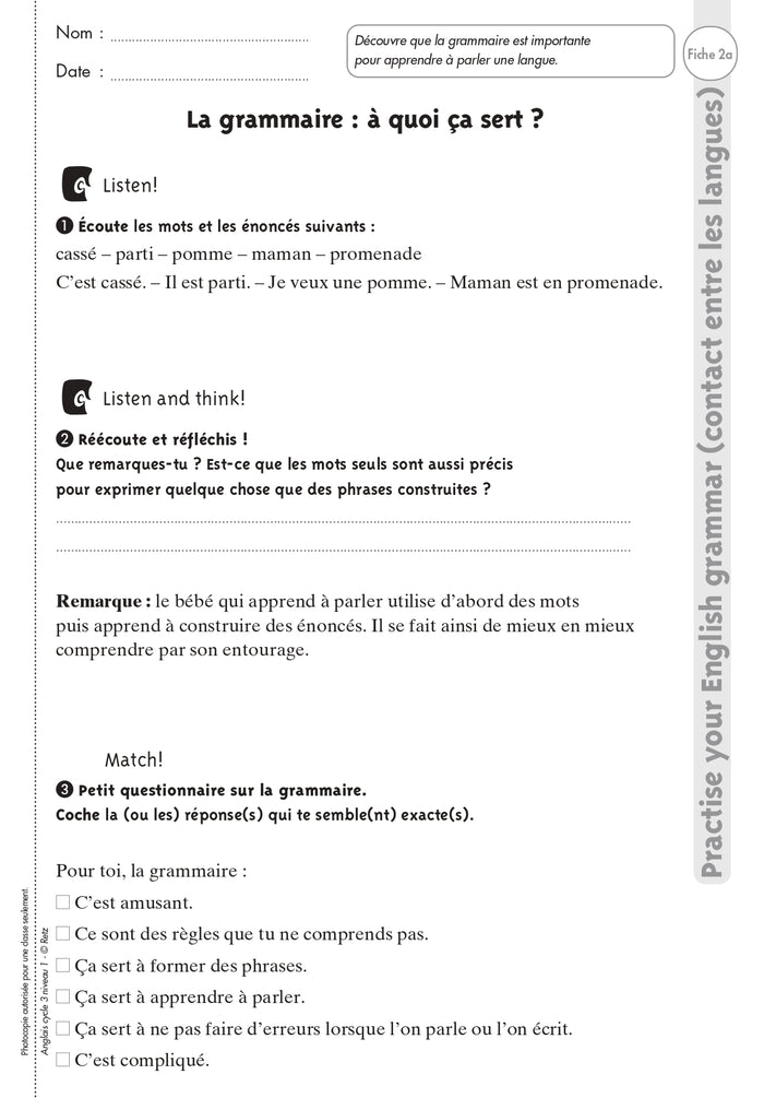 Anglais Cycle 3 Niveau 1