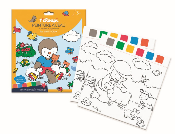 Pochette T'choupi - peinture à l'eau - 8 tableaux à peindre - les animaux