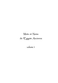 Mots et Noms de l'Egypte Ancienne