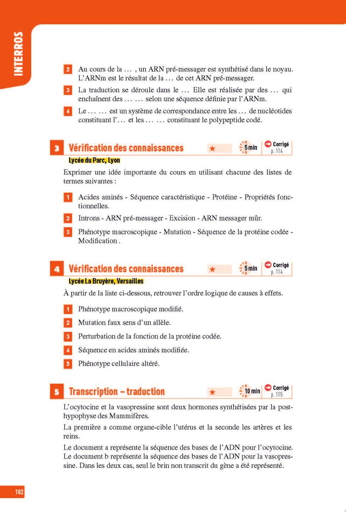 SVT Première - Interros des lycées 1re