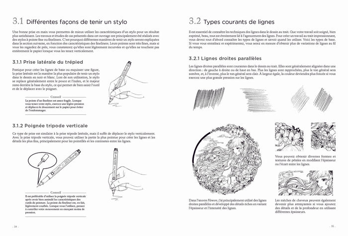 L'Art de la Fantasy - la Magie du Trait - Conseils de pros pour un dessin au trait délicat en noir et blanc - Livre 3 L'art de la Fa