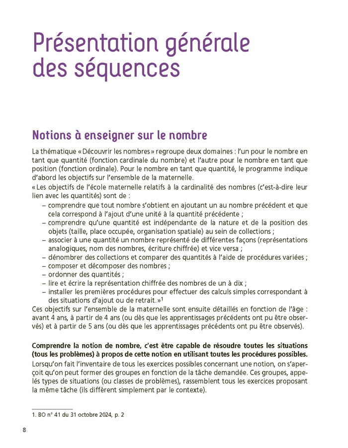 Enseigner le nombre à l'école maternelle PS, MS, GS
