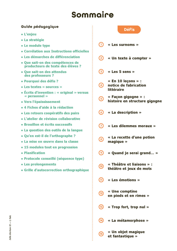 15 défis d'écriture CE1-CE2