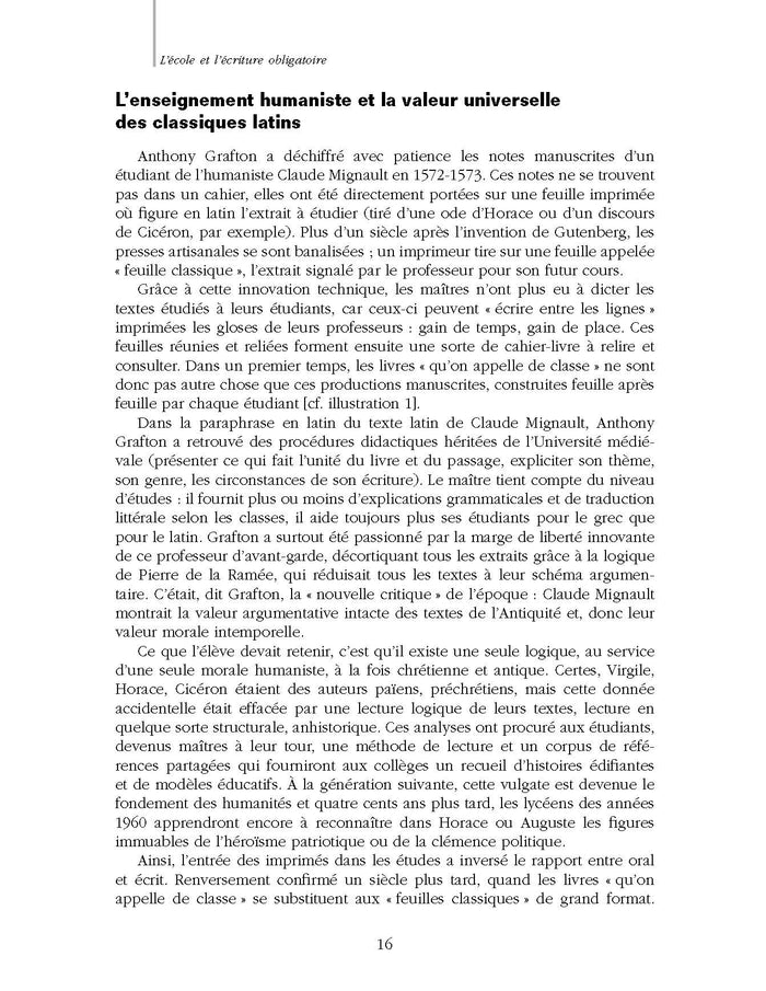 L'école et l'écriture obligatoire