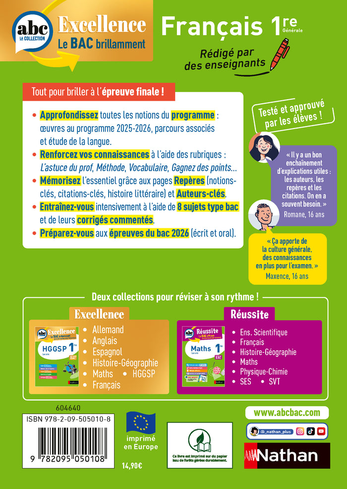 ABC BAC Excellence Français 1re 2025