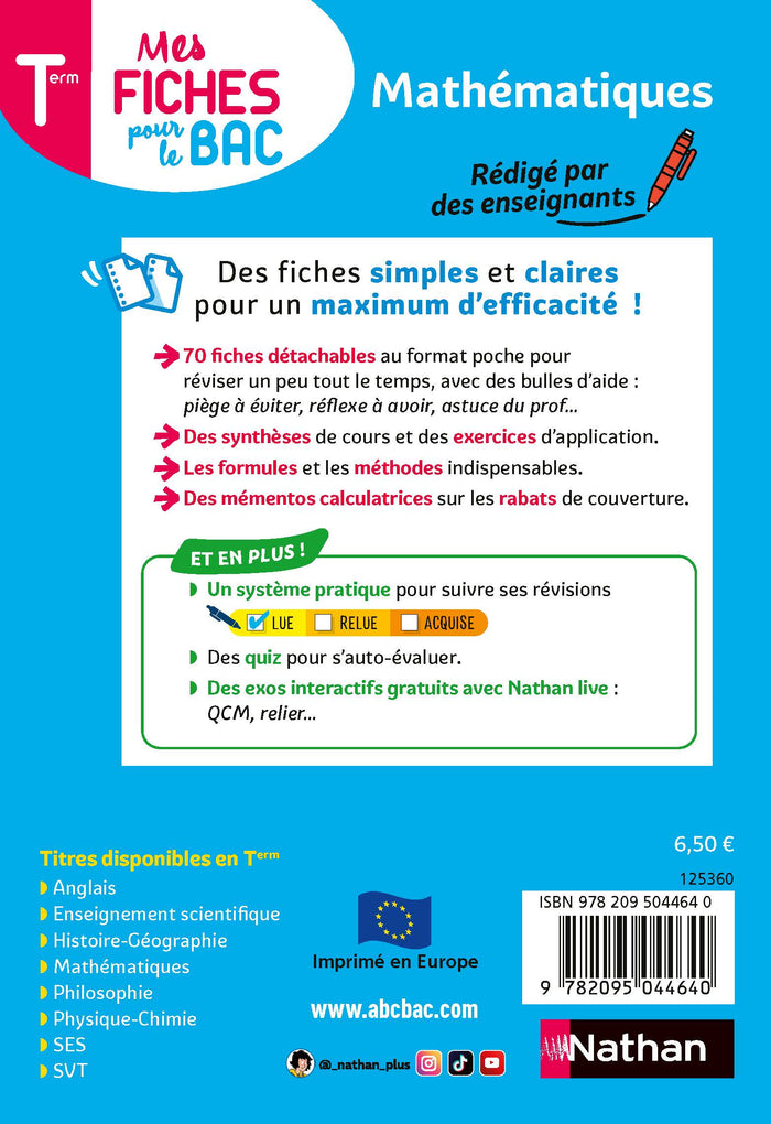 Mes fiches pour le BAC Mathématiques Terminale