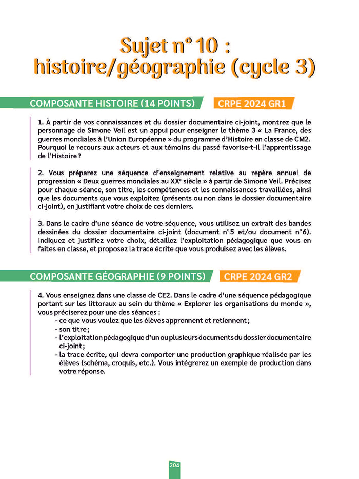 CRPE Histoire Géo EMC - épreuve écrite d'application - nouveau concours 2025