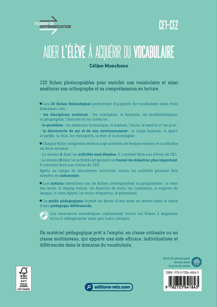 Aider l'élève à acquérir du vocabulaire CE1-CE2