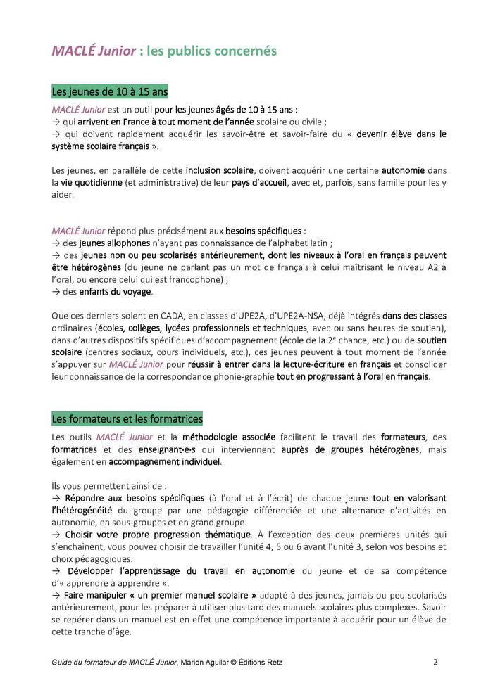 MaClé junior - Fichier de l'élève