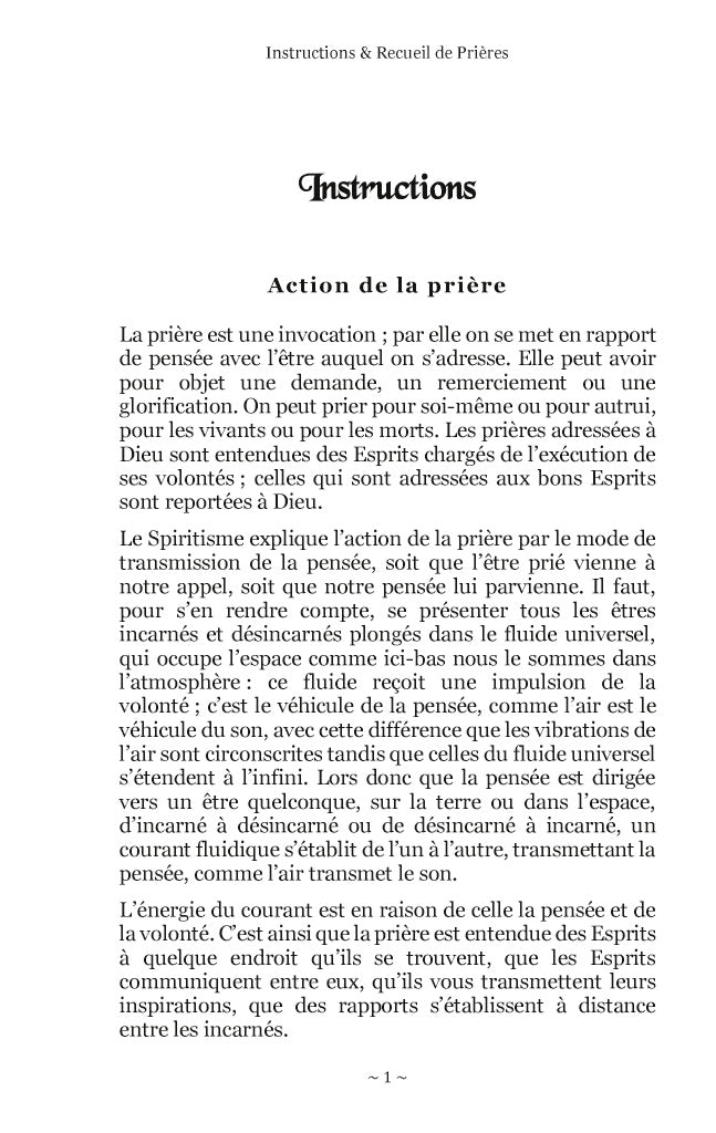 Instructions & Recueil de Prières