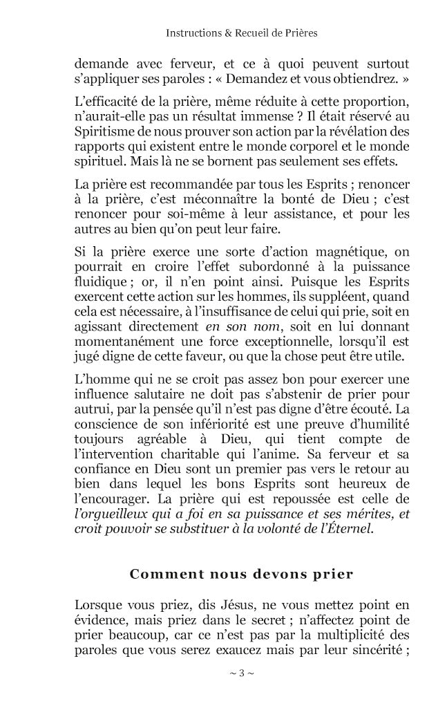 Instructions & Recueil de Prières