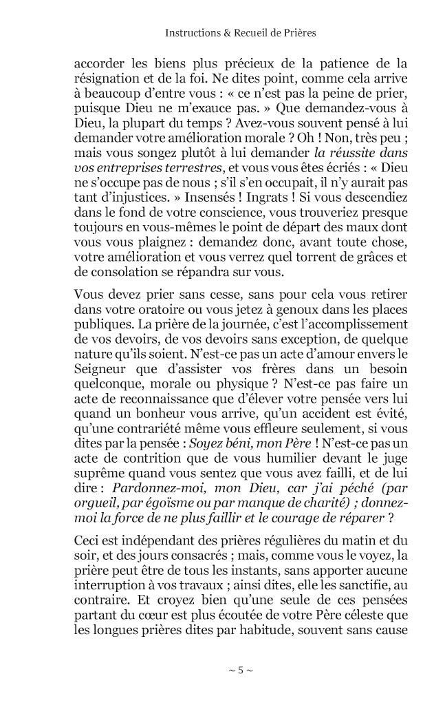 Instructions & Recueil de Prières