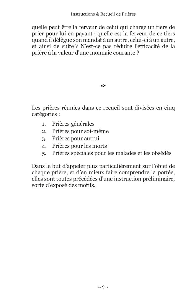 Instructions & Recueil de Prières