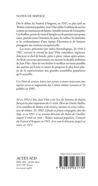 Notes de service: Lettres aux acteurs et autres textes