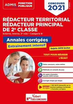 Concours Rédacteur territorial et Rédacteur principal 2e classe - Catégorie B - Annales corrigées: Entraînement intensif