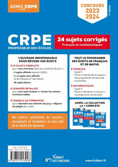 CRPE - Concours Professeur des écoles - Français et Mathématiques - 24 sujets corrigés - Entraînement intensif: Ecrits 2023
