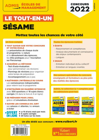 Le tout-en-un SÉSAME - 18 sujets blancs - Ecrits et oraux - Tutos offerts: Concours 2022
