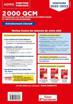 2000 qcm de français, culture générale, mathématiques et tests psychotechniques: épreuve de préadmissibilité - catégories B et C - concours 2022-2023