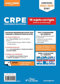 Sciences et technologie - CRPE 2024-2025 - 15 sujets corrigés - Annales 2023 incluses
