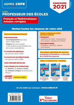 CRPE - Concours Professeur des écoles - Français et Mathématiques - Les Annales corrigées - Sessions 2015 à 2020: Admissibilité 2021