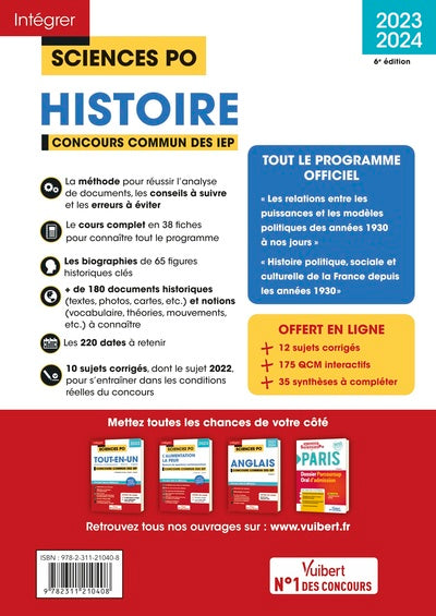 Sciences Po - Histoire - Concours commun des IEP 2023-2024