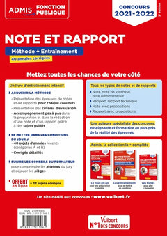 Note et rapport - Méthode et entraînement intensif - 40 annales corrigées - Catégories A et B: Concours 2021-2022