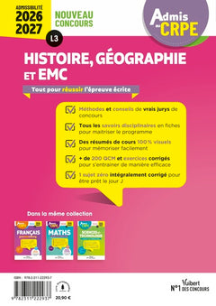 Admis au CRPE 2026-2027 - Epreuve écrite d’admissibilité L3 - Histoire Géographie EMC