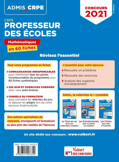 CRPE - Concours Professeur des écoles - Mathématiques - L'essentiel en 60 fiches: Ecrit - Admissibilité 2021