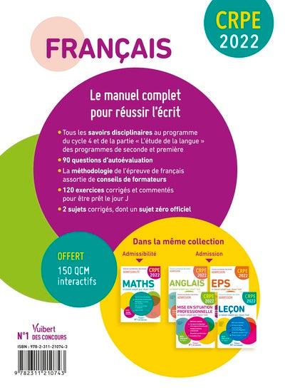 Crpe - Concours Professeur des écoles - Français: Ecrit 2022 - Nouveau concours